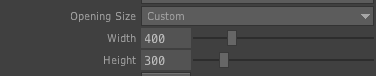 If you do not have a projector or a second window, from the Opening Size dropdown select "custom" and leave values as 400 x 300.