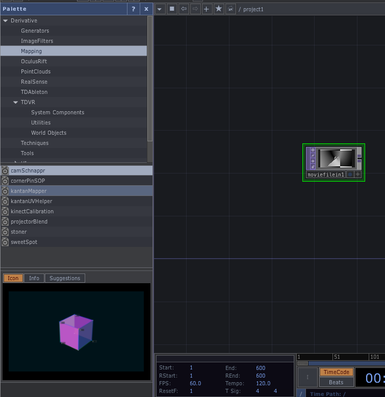 Select Mapping from the Palette Browser and then select kantanMapper from the bottom menu.